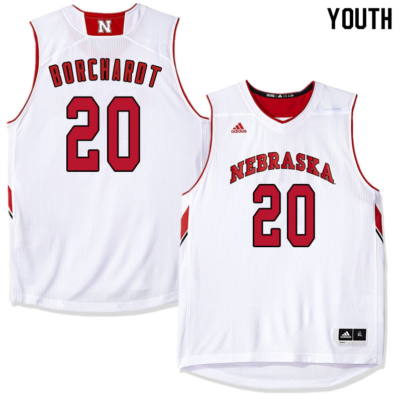 Youth Nebraska Cornhuskers #20 Tanner Borchardt College Basketball Jersyes Sale-White
